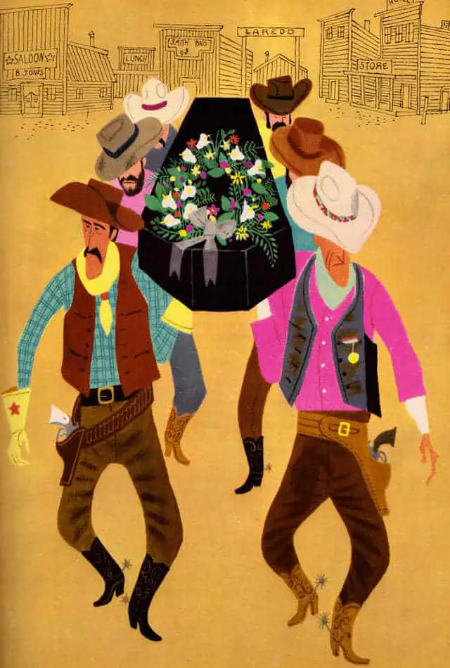 Cowboys at a Funeral From The Fireside Book of Favorite American Songs, Illustrated by Aurelius Battaglia. 1952