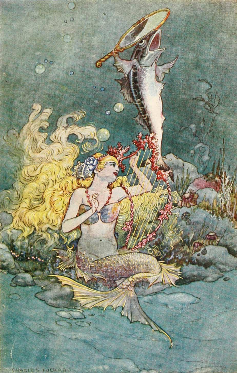 The Magic Mackerel Illustration By Charles Folkard 1920 from British fairy and folk tales edited by W.J. Glover 1920 fish