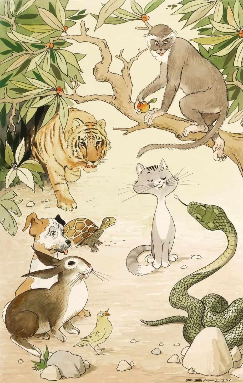 F. Baldi - Original illustration for Rudyard Kipling’s Just So Stories, published by Capitol publishing house in 1958 jungle
