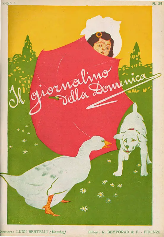 Il giornalino della Domenica cover by Della Valle, 1906 umbrella goose dog