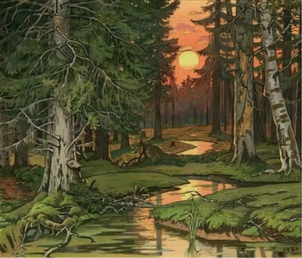 Ivan Bilibin (1876 - 1942) 1906 illustration Fairy Forest at Sunset