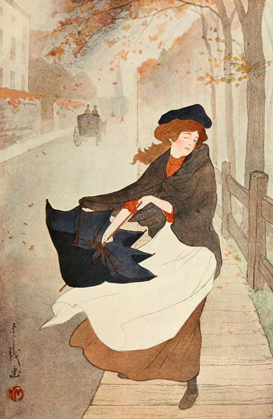 Yoshio Markino (Japanese,1874-1956) - Autumn, c.1904 umbrella