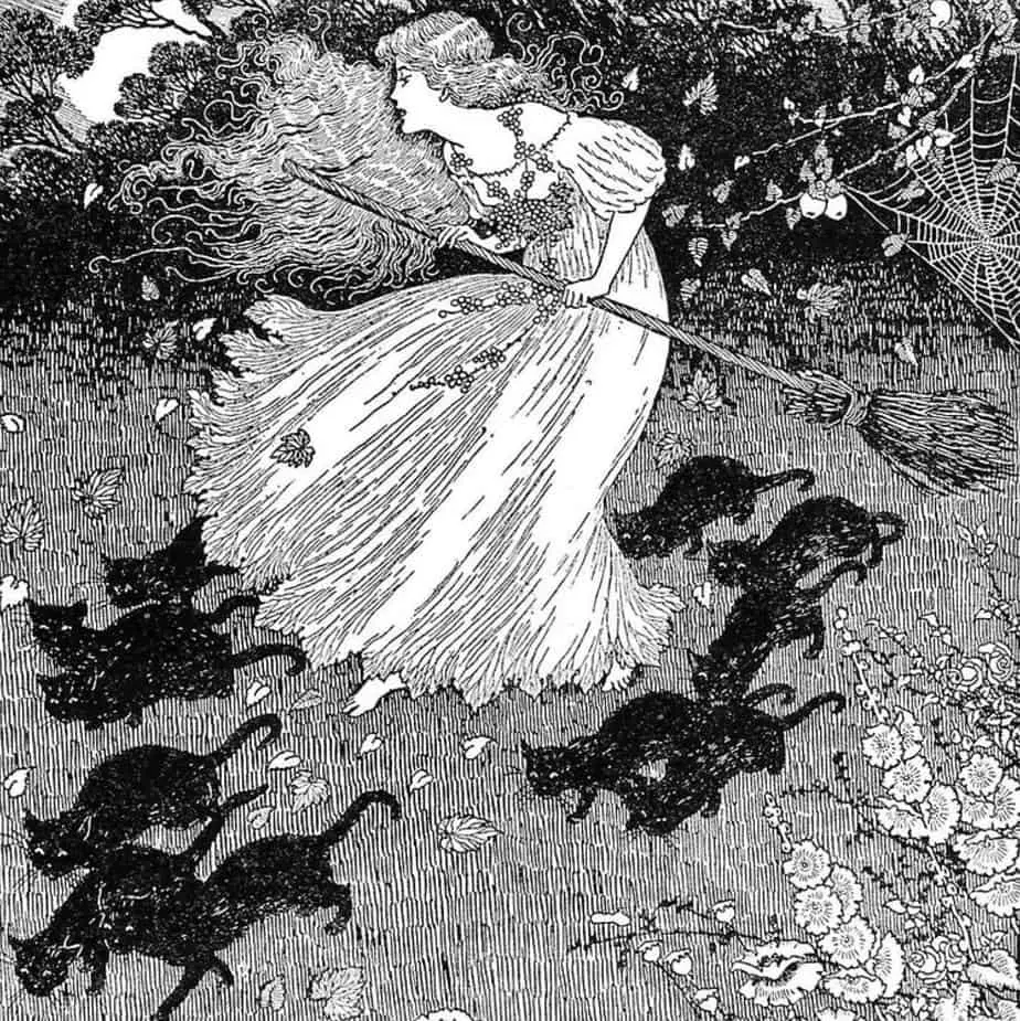 A witch and Black Cats - Ida Rentoul Outhwaite