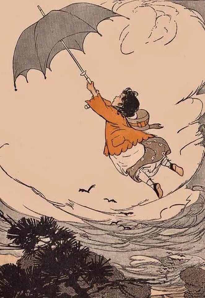 And The Wind Picked up Lilly Etta, Story Hour Readers by Ida Coe and Alice Christie,1914, illustrated by Maginel Wright Enright umbrella