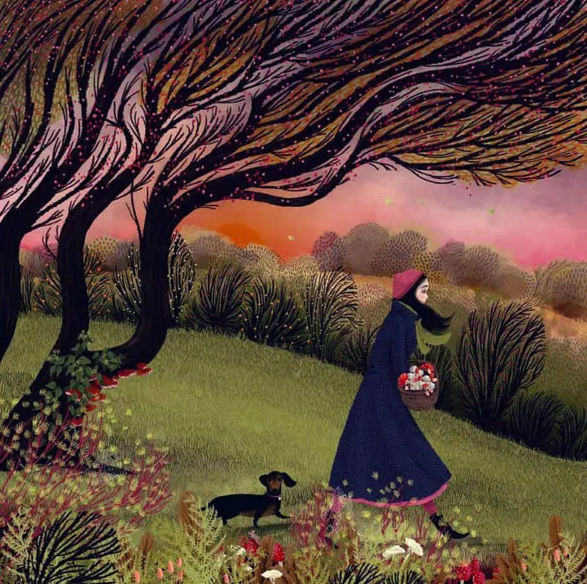 Art by Jane Newland for Emily Dickinson's poem about mushrooms