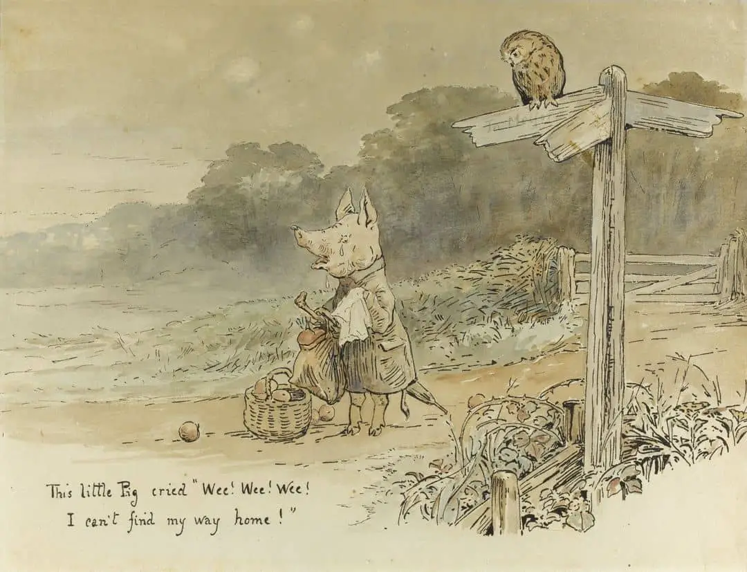 Beatrix Potter illustration for Wee Wee Wee I Can't Find My Way Home