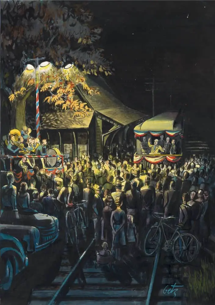 Campaign Train by Arthur Getz (1913-1996) for New Yorker cover 1948 but not used