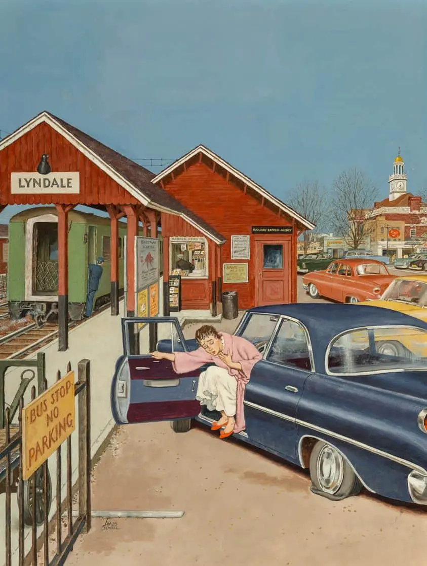 Flat Tire at the Commuter Station 1960 Amos Sewell (1901-1983)