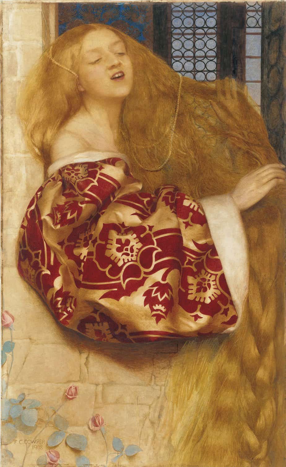 Frank Cadogan Cowper (British painter) 1877 - 1958 Rapunzel Sings From The Tower 1908