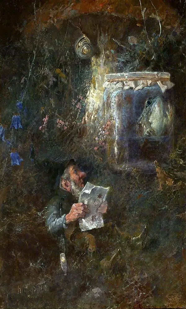 Gnome with Newspaper and Tobacco Pipe by Heinrich Schlitt 1923