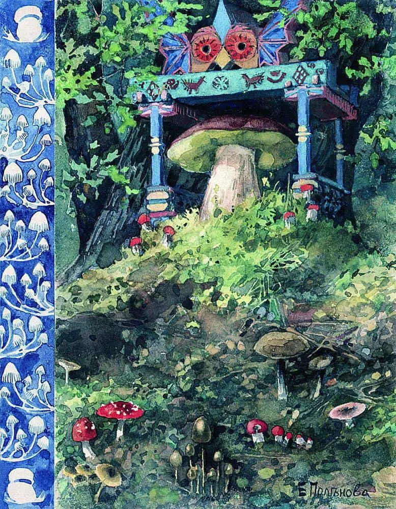 Yelena Polenova - Illustration for the fairy tale War of the Mushrooms (1889)
