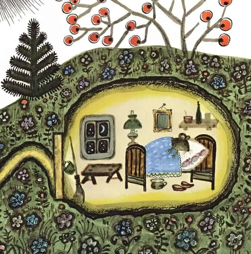 Yuri Vasnetsov (Russian,1900-1973) - Sweet little sleeping mouse in his underground house