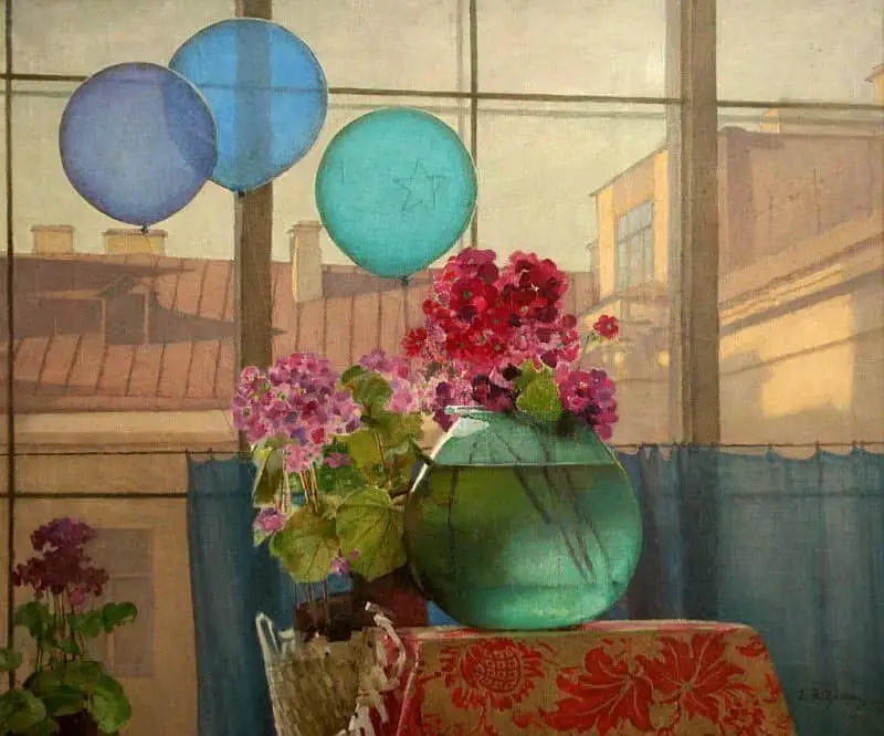 ‘Still Life’ by Alfred Eberling (1872-1951).  Polish originally  but moved to St Petersburg, balloons