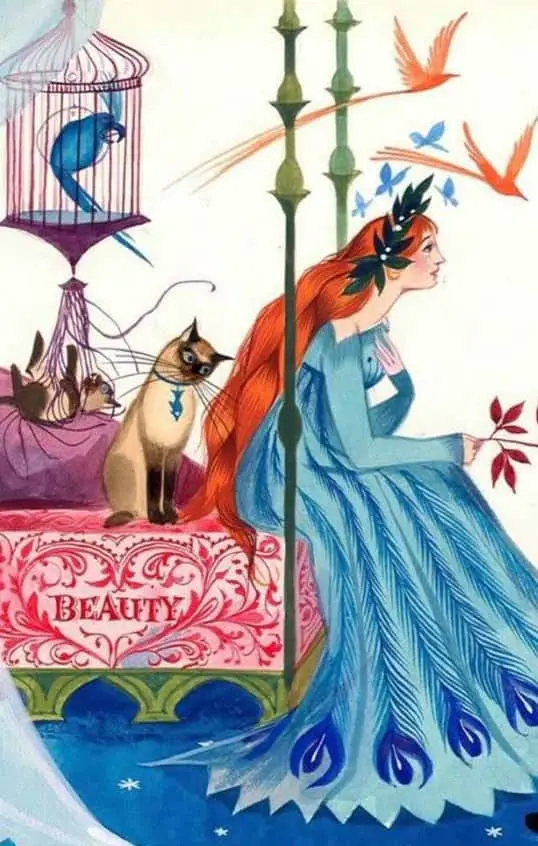 A detail from Gordon Laite’s illustration of Beauty (Beauty and the Beast), The Blue Book of Fairy Tales (1959)