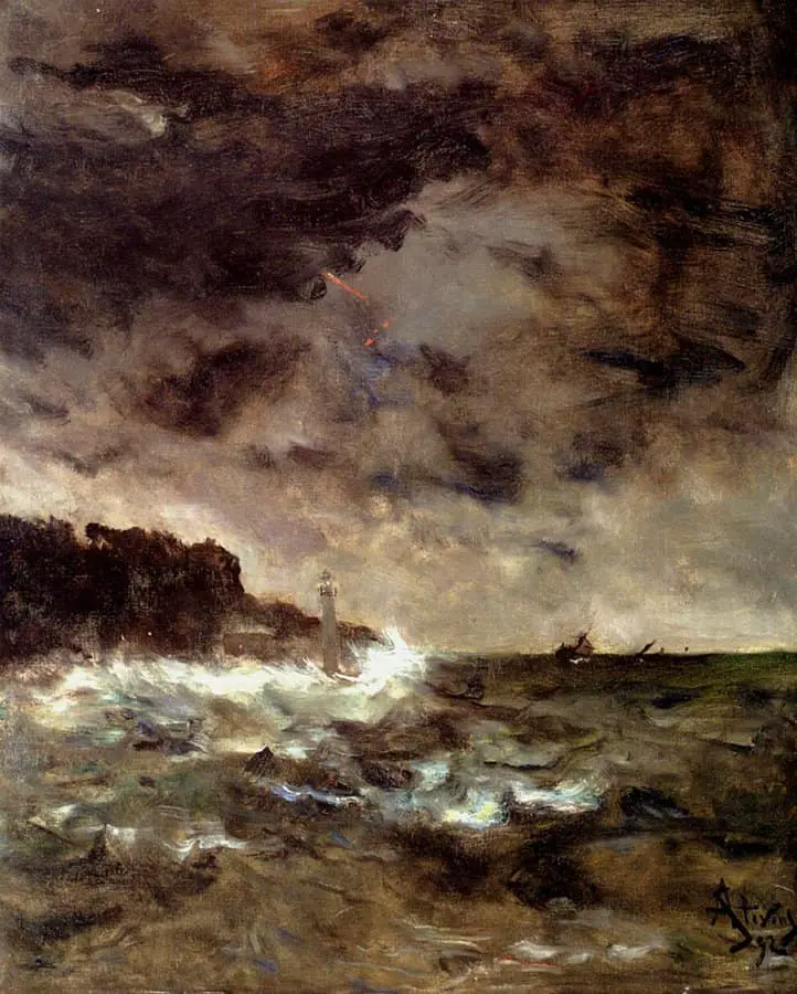 Alfred Stevens - A Stormy Night 1892 lighthouse