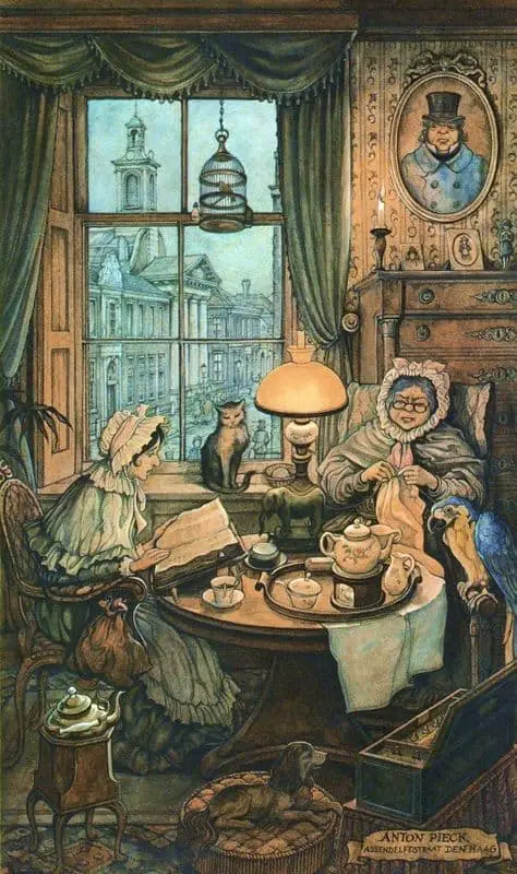 Anton Franciscus Pieck (19 April 1895 – 24 November 1987) night women inside sewing