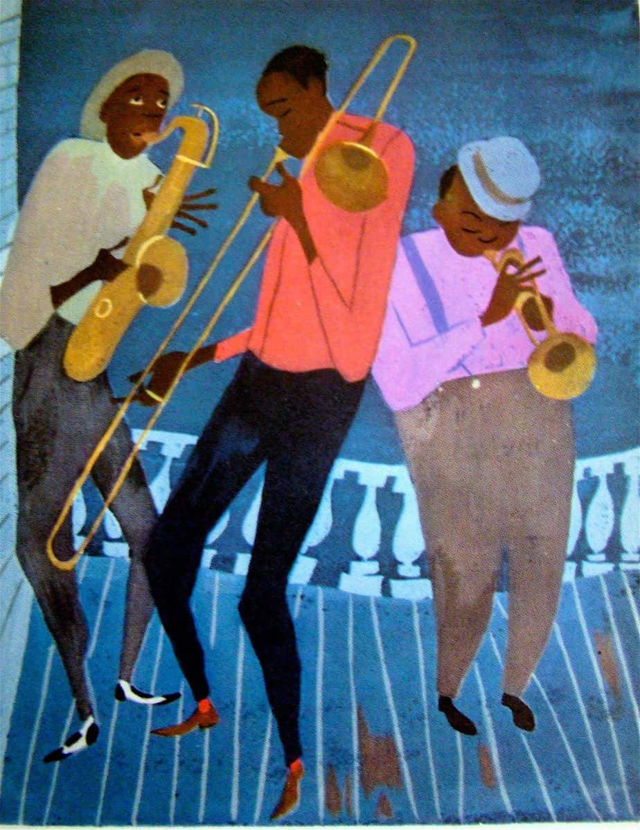 Blues musicians From The Fireside Book of Favorite American Songs, Illustrated by Aurelius Battaglia. 1952
