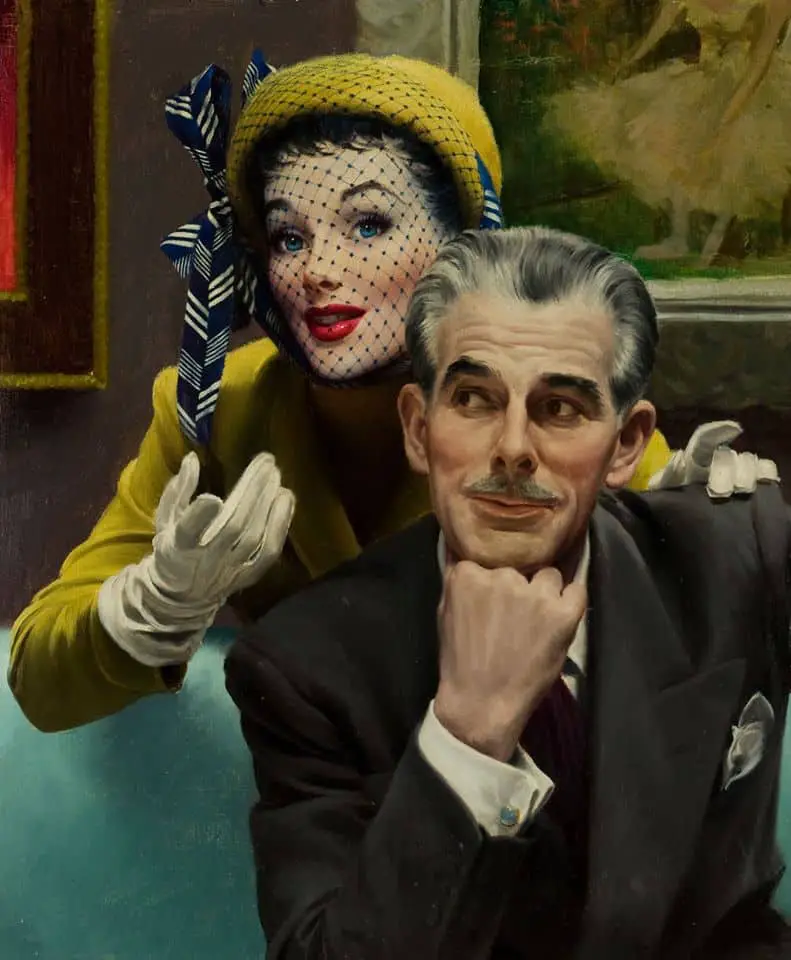 In the Art Gallery (detail) by Robert G. Harris (1911-2007) Cosmopolitan Magazine February 1950