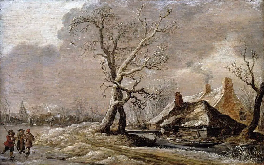 Jan van Goyen (1596 - 1656) Winter Landscape with Farmhouses along a Ditch, 1627