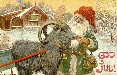 Jenny Eugenia Nystrom (1854-1946). The influence of the tomte on the modern image of Santa is clear in this picture. (Our earlier Santas also wore green coats rather than red.)