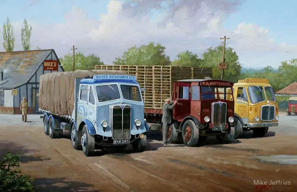 Mike Jeffries lorries outside Max's cafe