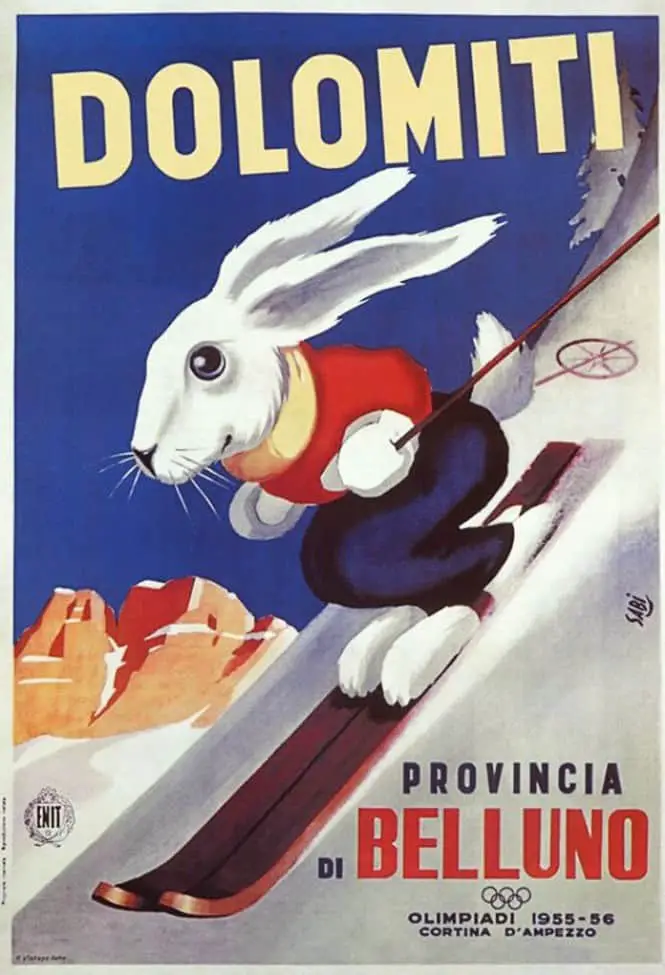 Poster by Sabi, 1955 rabbit skiing