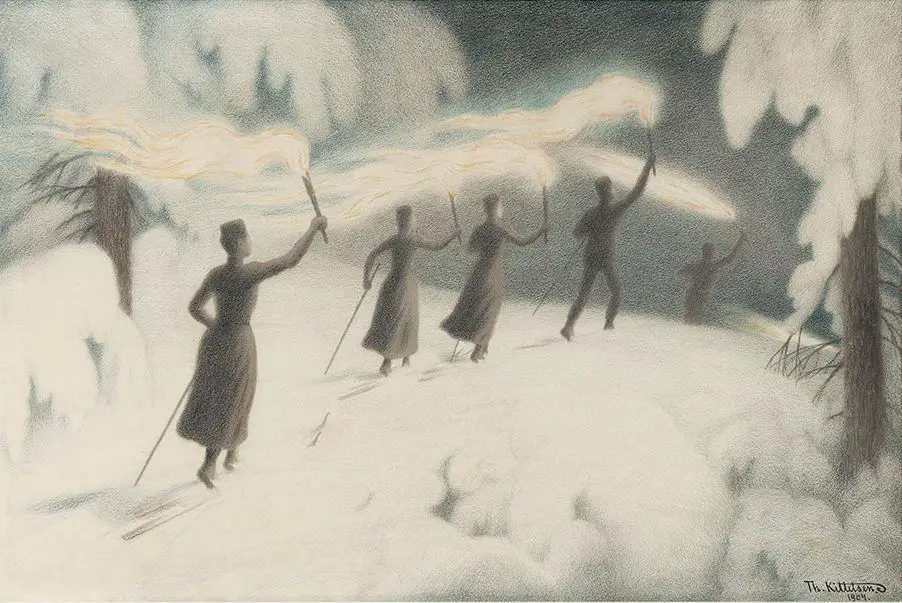 Skiing with Torches 1904 Theodor Kittelsen