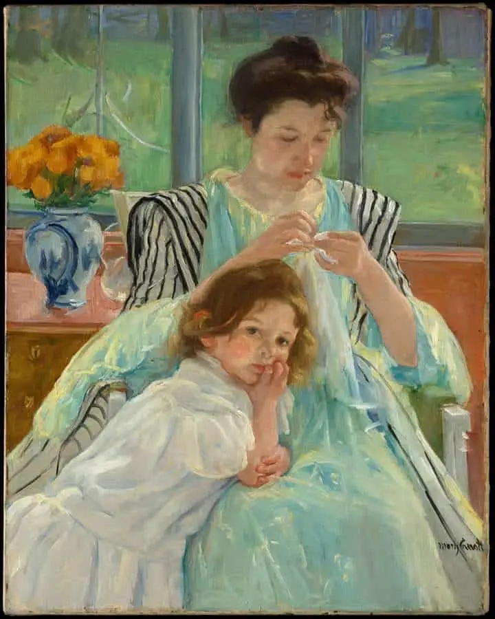 'Young Mother Sewing (1900)' painted by Mary Cassatt