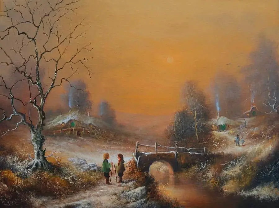 ‘A Winter's Tale, Snow Arrives in the Shire’ by the Hobbit artist Joe Gilronan