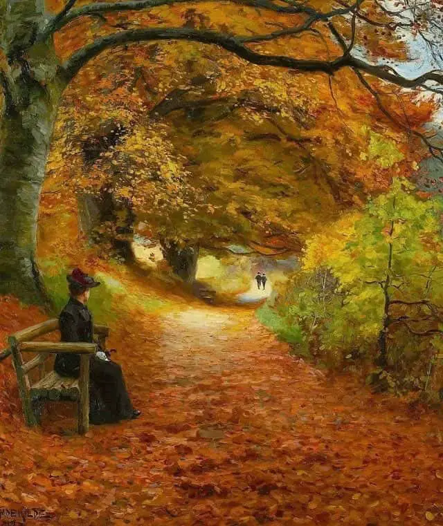 ‘Wooded Path in Autumn’ by Hans Andersen Brendekilde (1857-1942)  Danish painter of Social Realism alone
