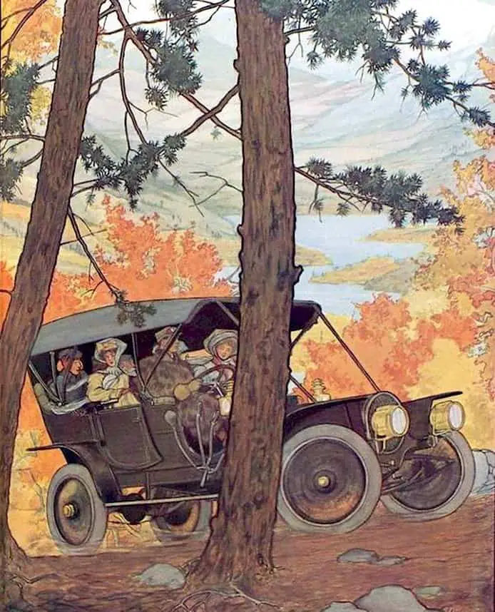 1909 Franklin Motor Car -Touring through the autumn woods