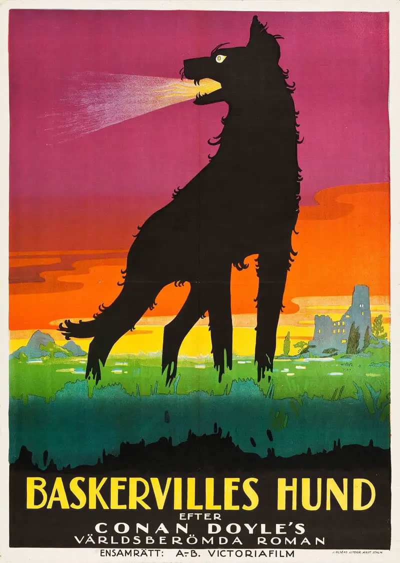 1929 Swedish poster for a film version of THE HOUND OF THE BASKERVILLES Richard Oswald, Germany, 1929, uncredited illustrator