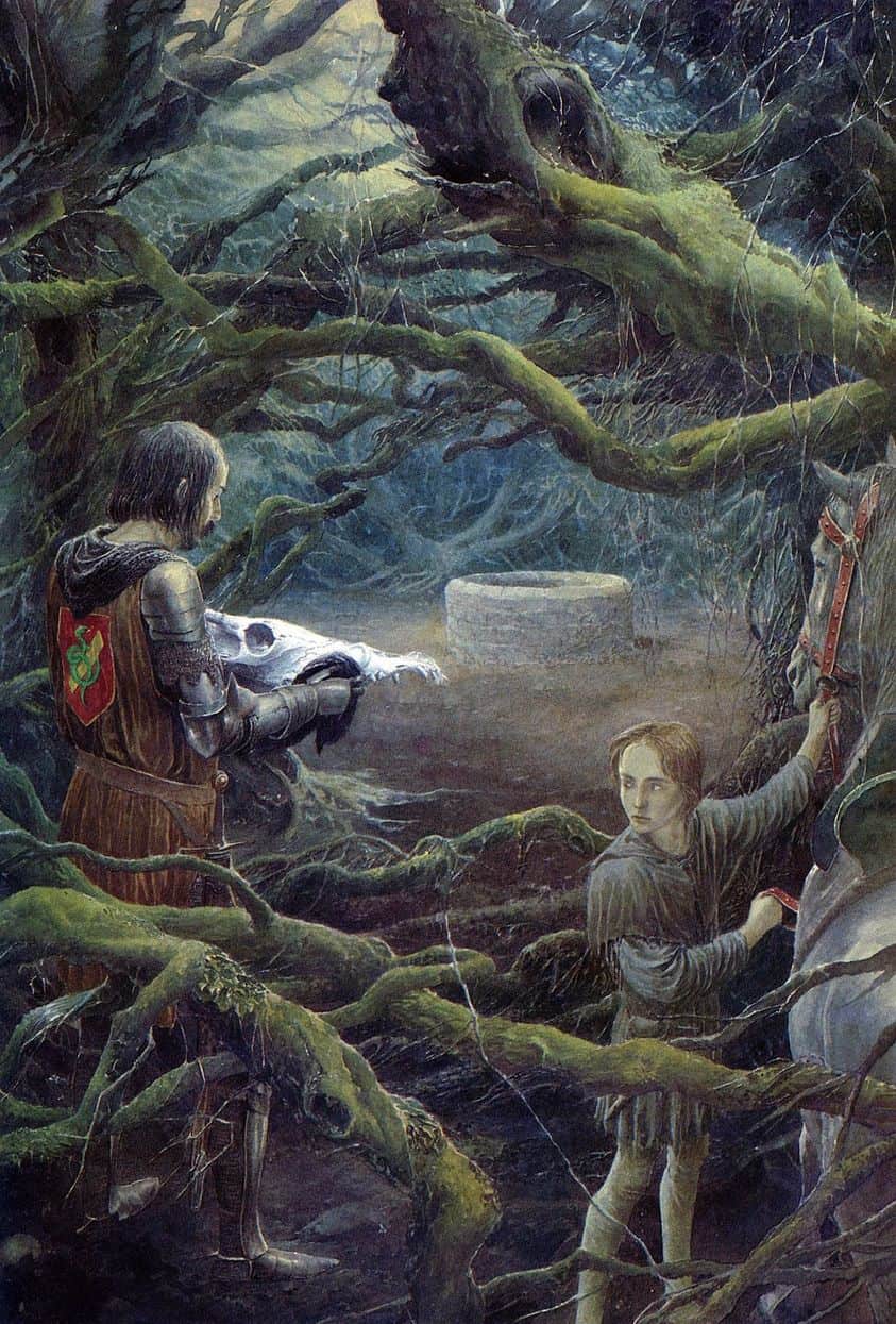 Alan Lee (born 1947) 1980 illustration for 'Merlin Dreams' by Peter Dickinson creepy trees