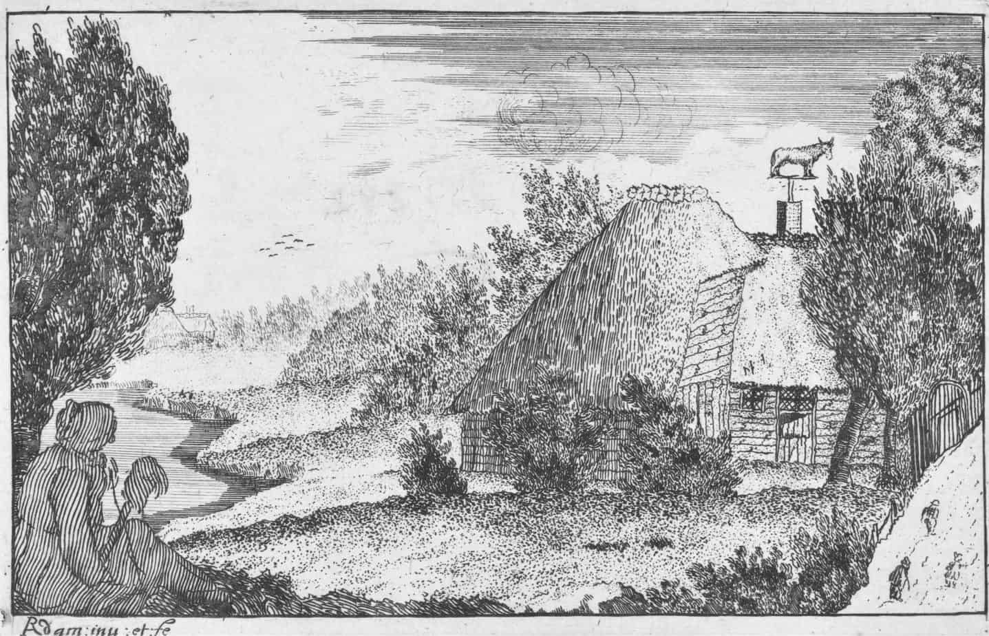 Boerderij met spinnende vrouw, Richard Adam, 1654 - c. 1720