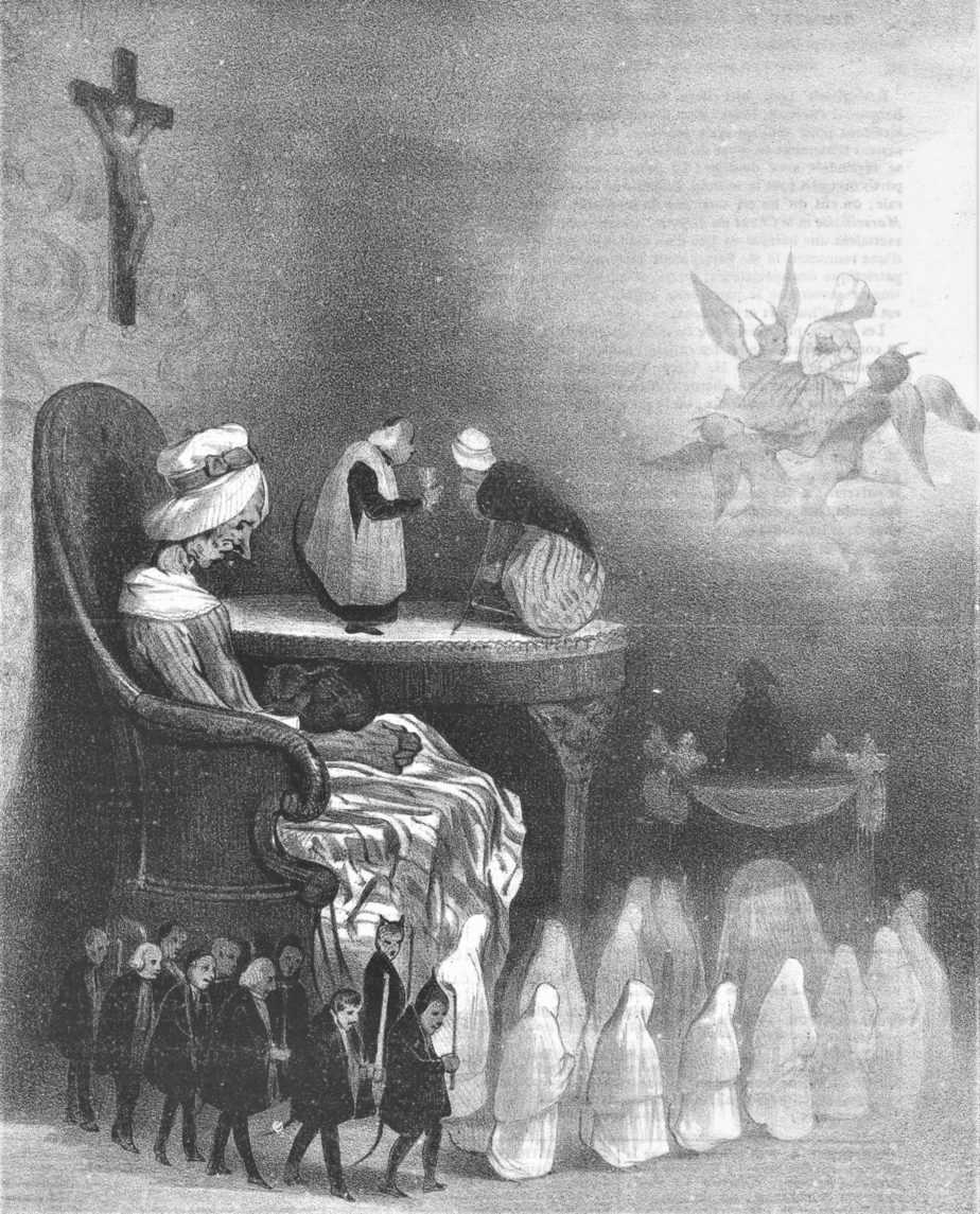 Caricature of an old woman imagining her funeral, Honoré Daumier, Jean François Benard, 1833