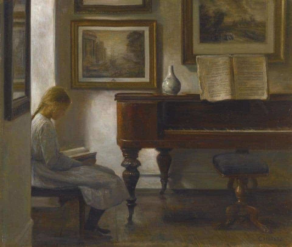 Carl Holsøe (1863 - 1935) Girl in an Interior, 1900 piano