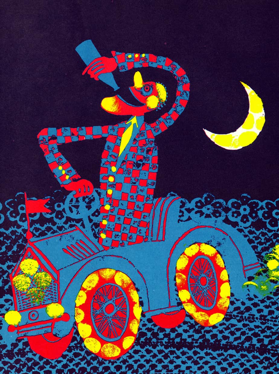 Carlos Marchiori Illustrations for Edith Fowke - Sally Go Round The Sun 300 Songs, Rhymes and Games of Canadian Children (1969) drinking driving