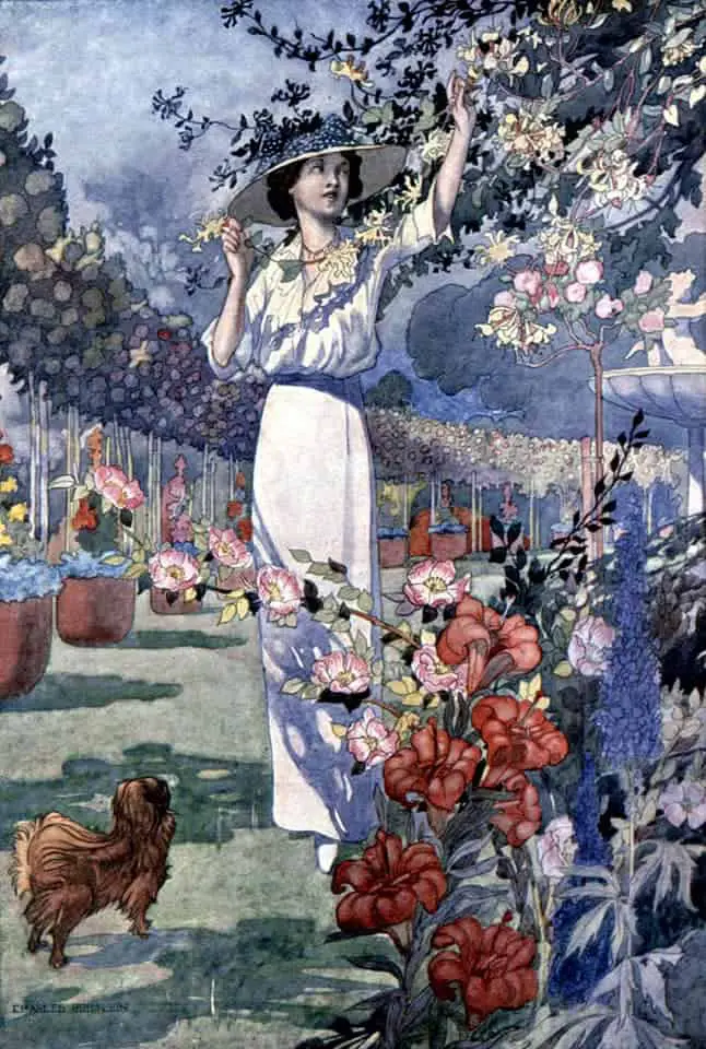 This painting by Charles Robinson shows how a garden can seem more alive at night.