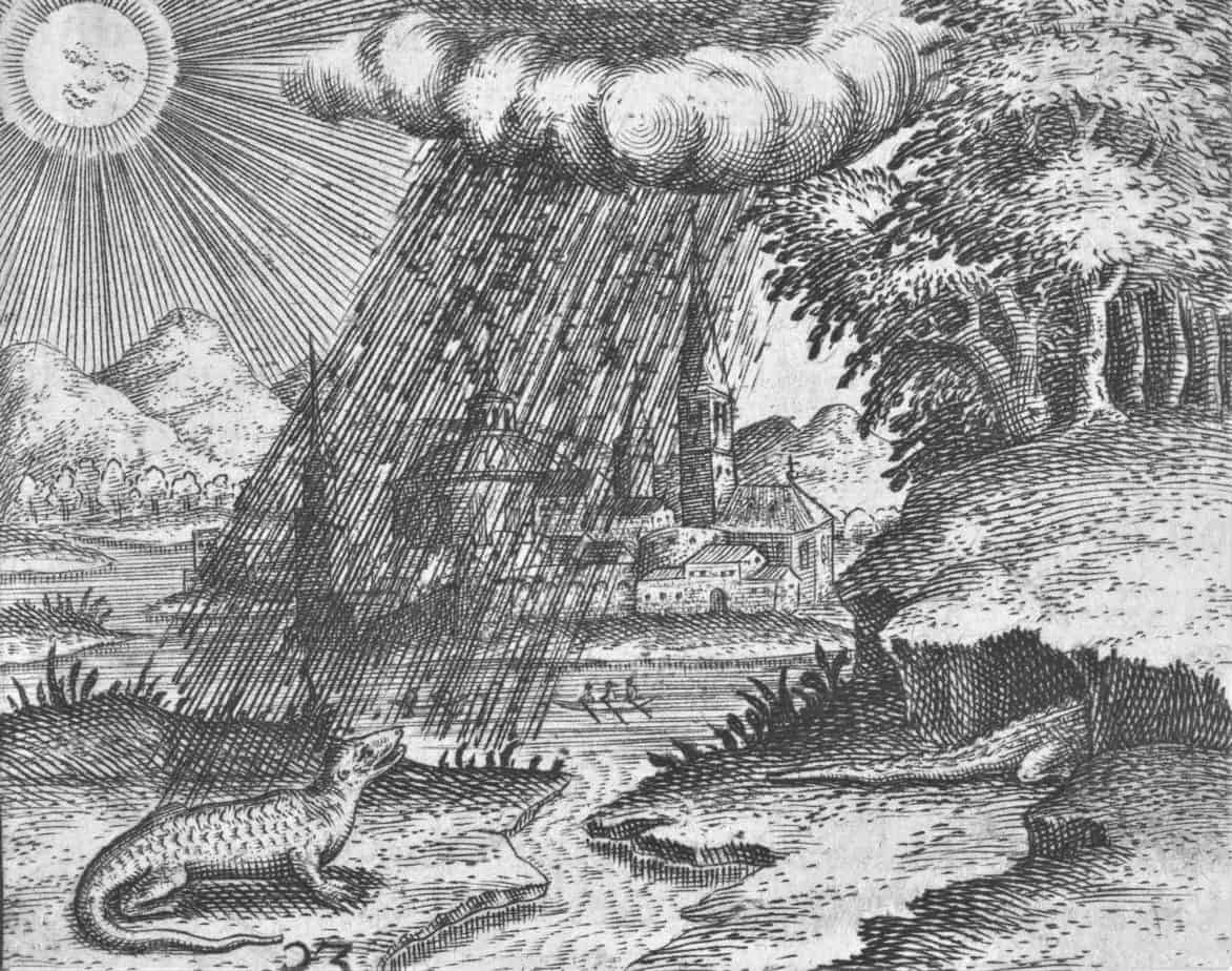 Crocodile In The Rain, Theodor de Bry, after Jean Jacques Boissard, 1596