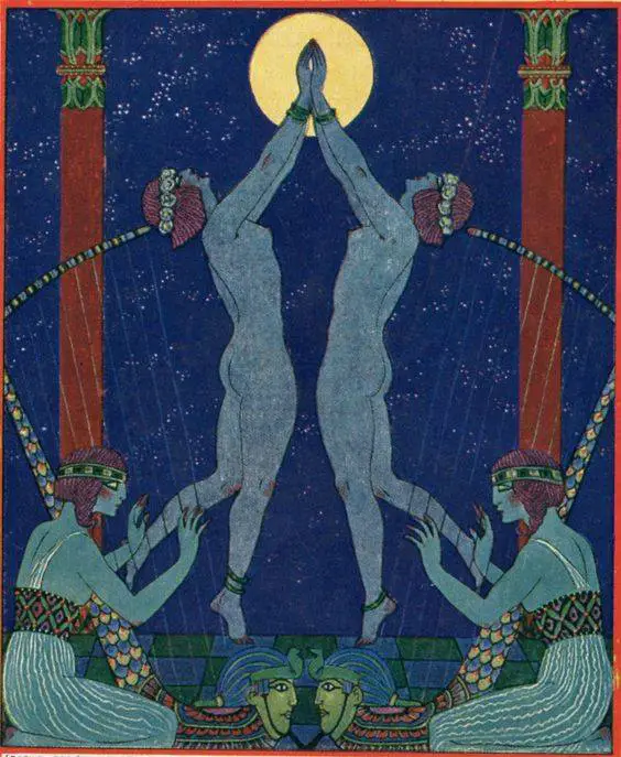 Danses de Jadis (dances in times past) George Barbier for the cover of a High Life Tailor catalogue 1921 symmetry