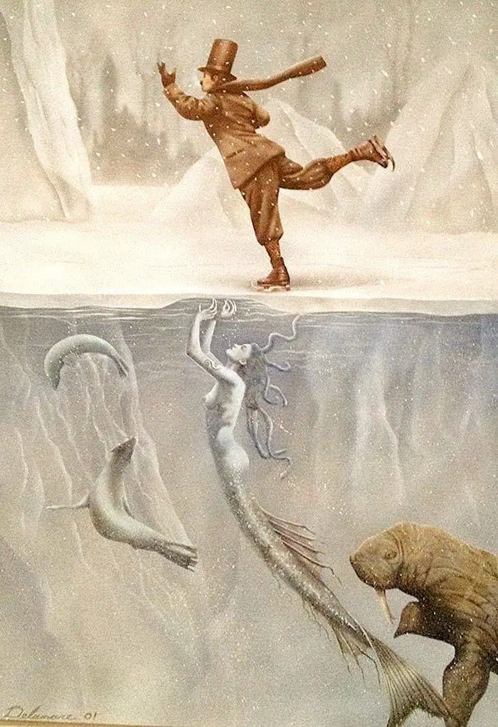 David Delamare (1951-2016) modern mermaid illustration