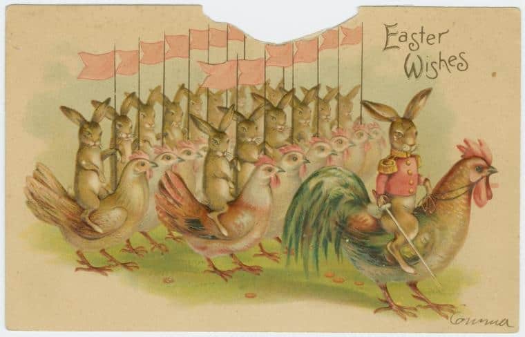 Easter Wishes Victorian postcard chicken
