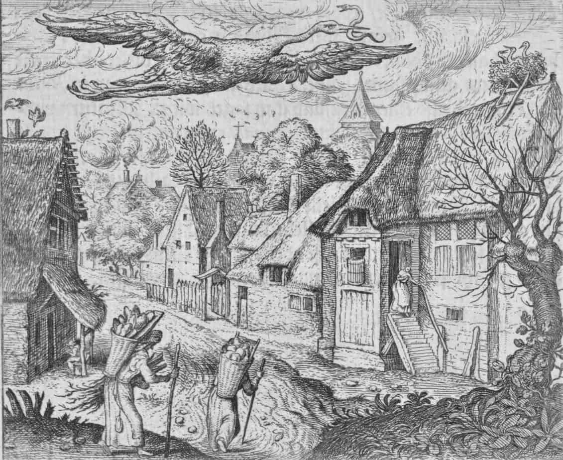 Fable of the old stork, Aegidius Sadeler, after Marcus Gheeraerts (I), 1608