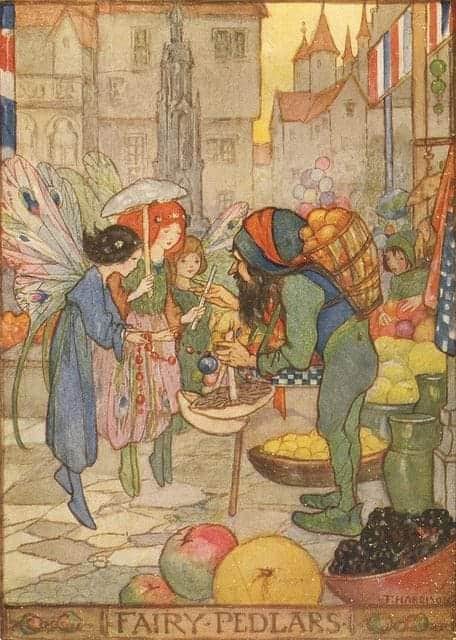 Florence Harrison, 1877-1955, Australia, UK, Fairy Peddlars market fruit