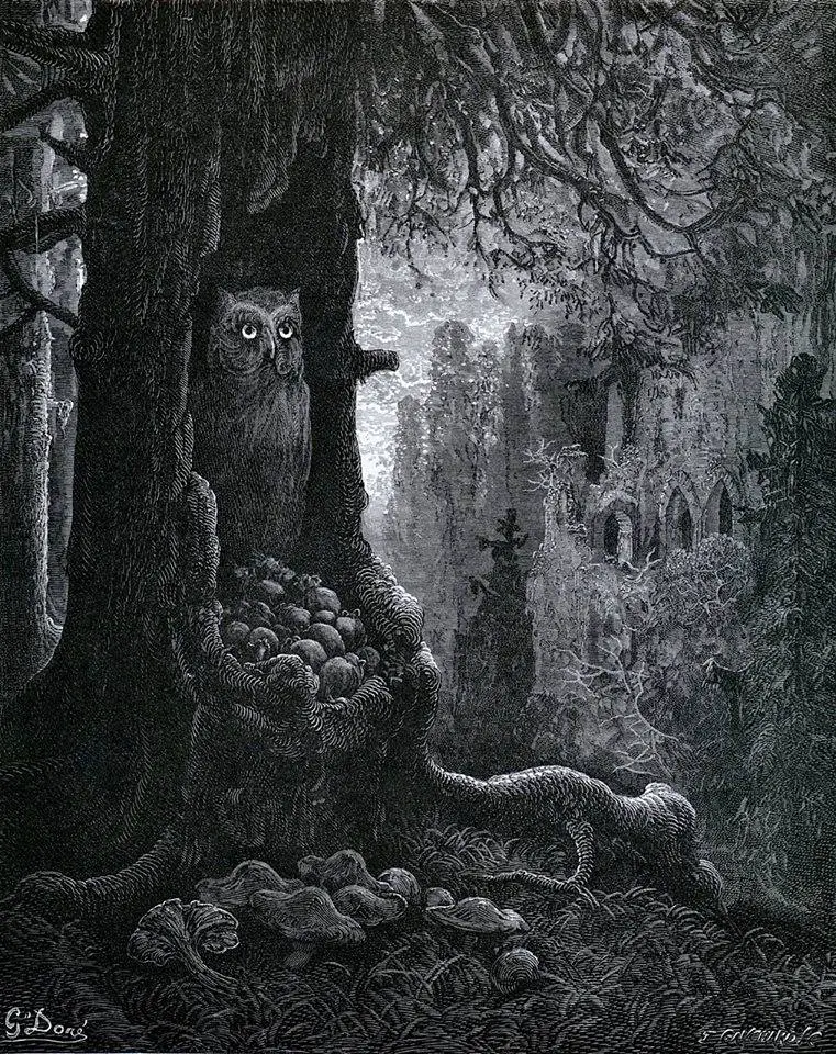 Illustration from 'Fables de la Fontaine', French. Gustave Dore, artist (1832-1883)