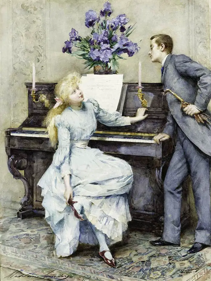 Madeleine Lemaire - A Welcome Distraction from Piano Practice ca. 1900