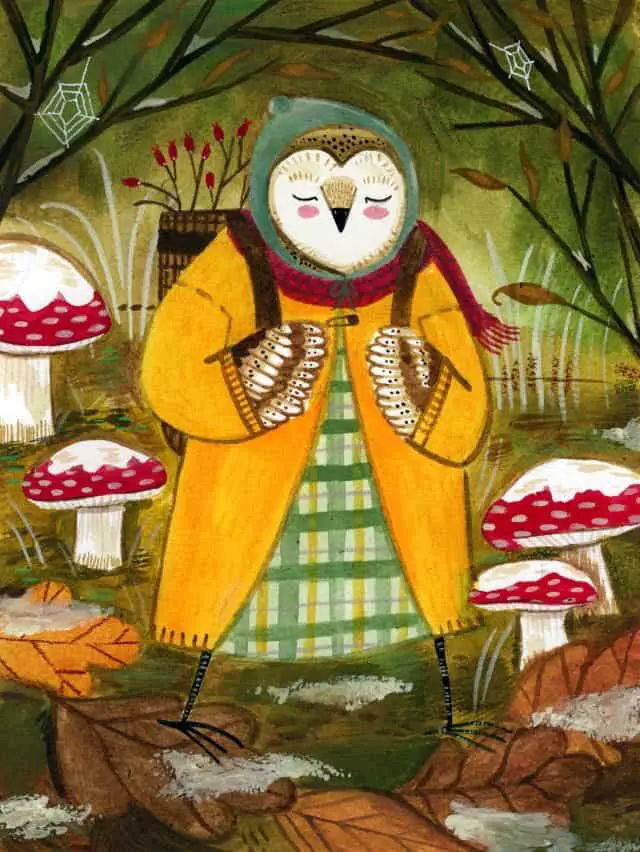 Madison Safer owl with mushrooms