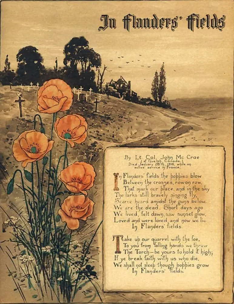 Mass produced and marketed print, 1918 Flanders Fields illustrator unknown