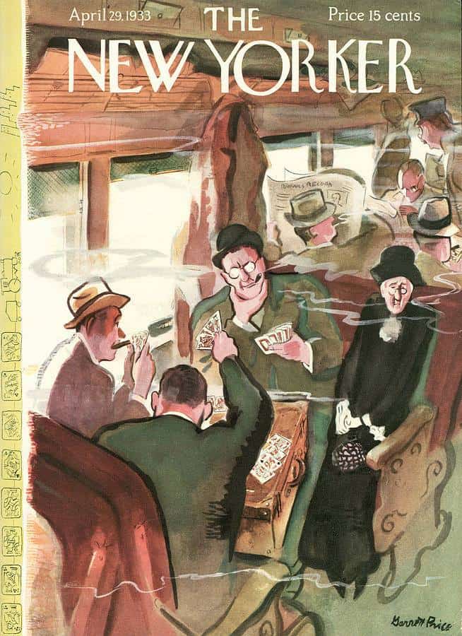 New Yorker cover train smoke cards newspaper by Garrett Price
