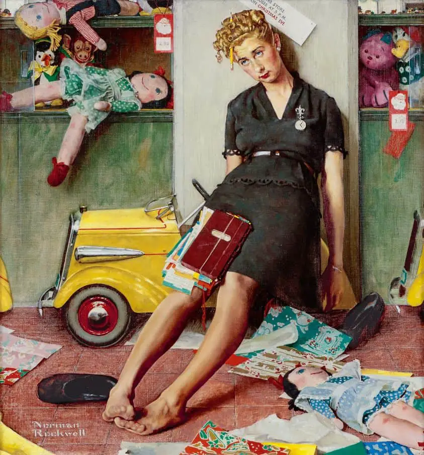 Norman Rockwell (American painter and illustrator) 1894 - 1978 Tired salesgirl on Christmas Eve